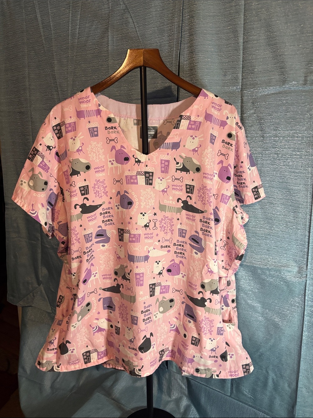 Women’s Pink Dog-Print Scrub Top